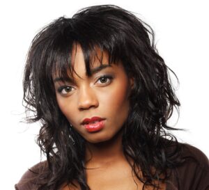 Black Hairstyle With Wispy Bangs And Layers 300x273 