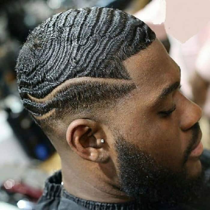 black men hair waves with line