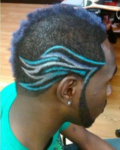 black men's mohawk with blue color