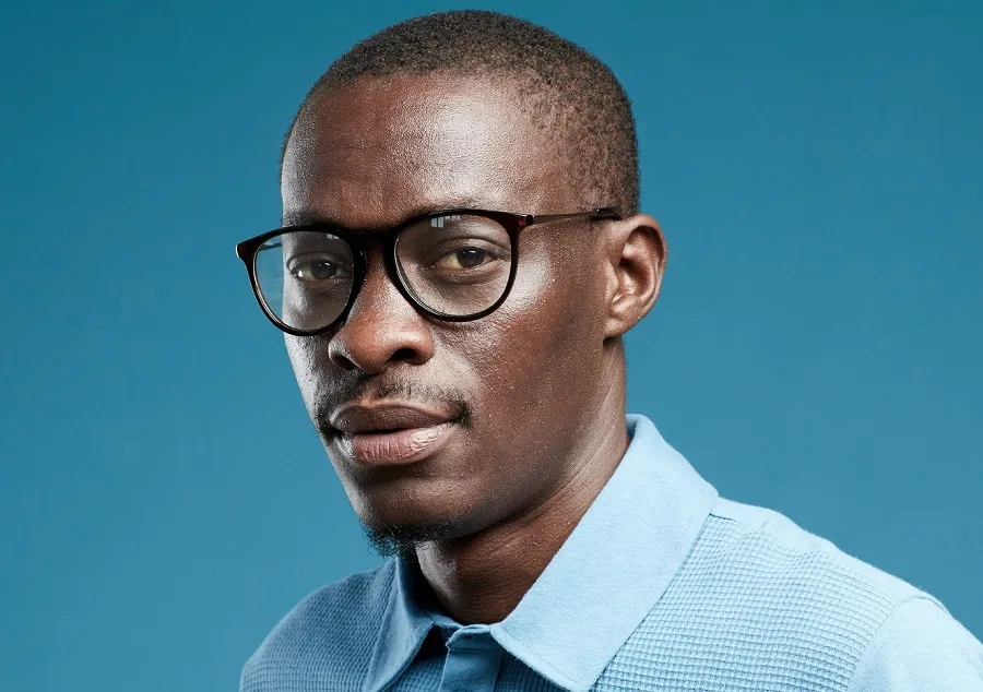 black mens buzz cut with glasses
