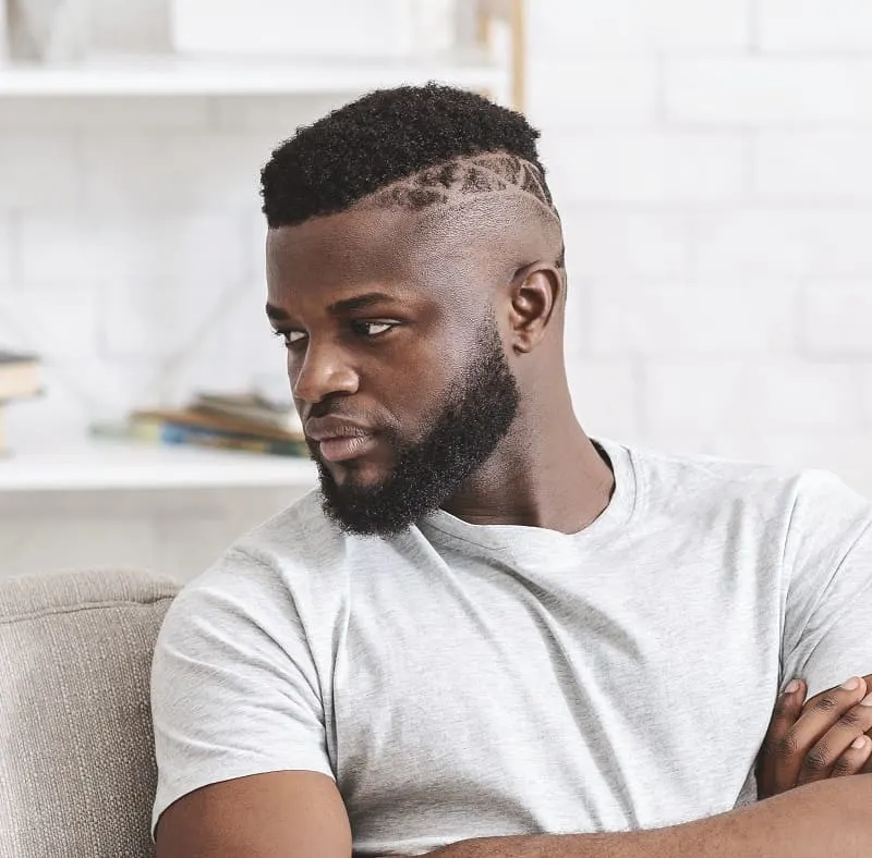 black men's mohawk with design