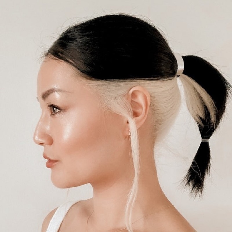 black ponytail with white underneath