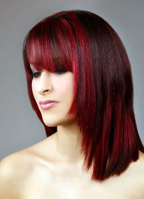 Heavy Bangs in Black and Red hair