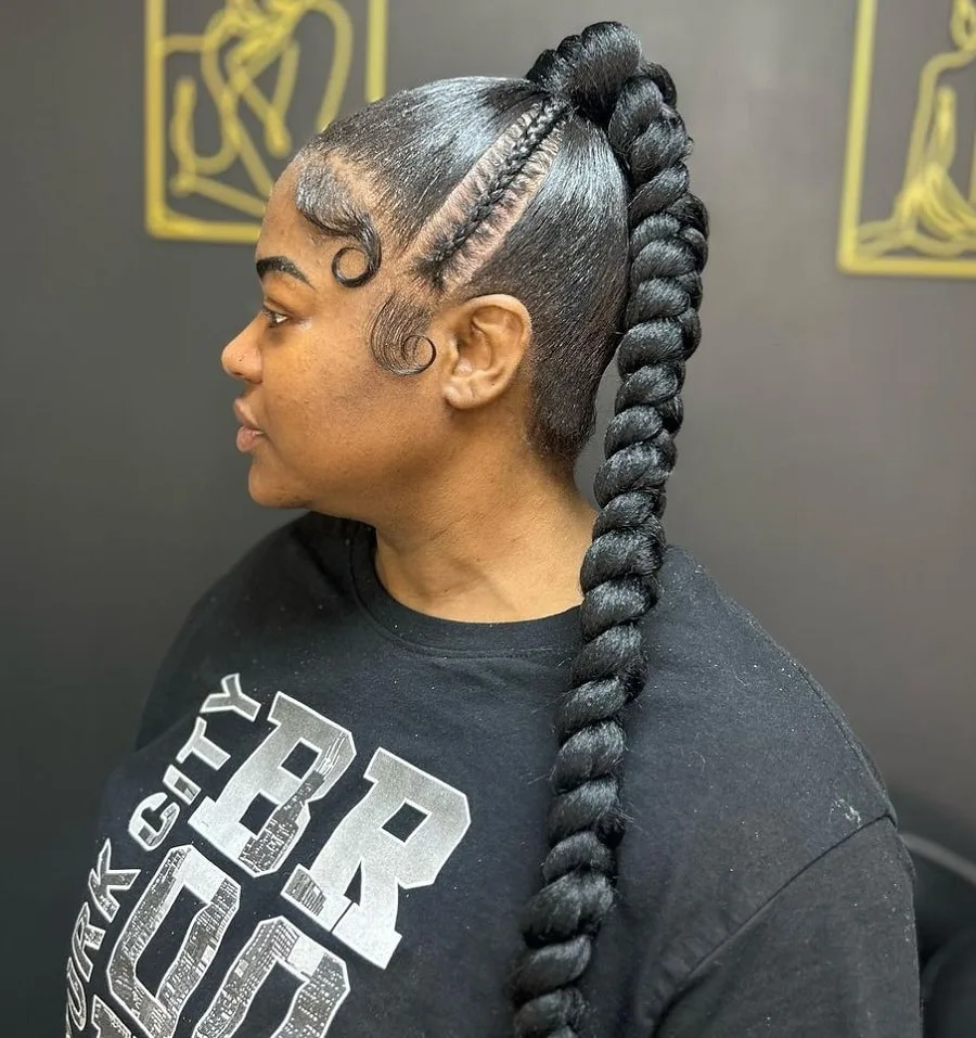 black slick ponytail braid