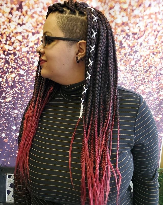 black to red ombre box braids