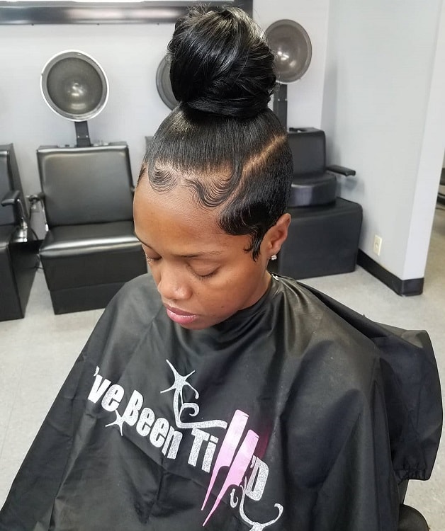 black updo with weave