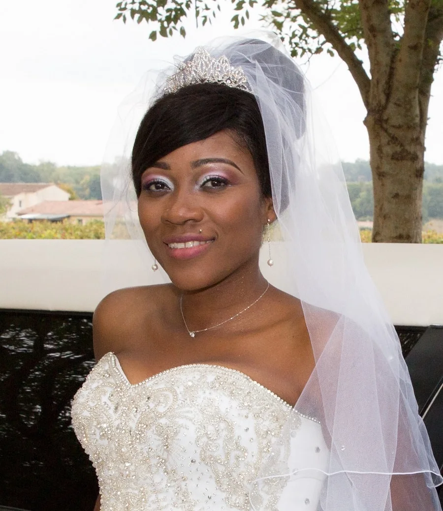 black wedding hairstyles with veil