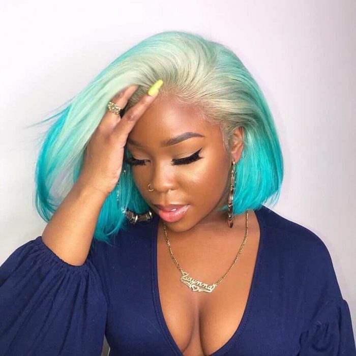 black girls's reverse blue ombre hair