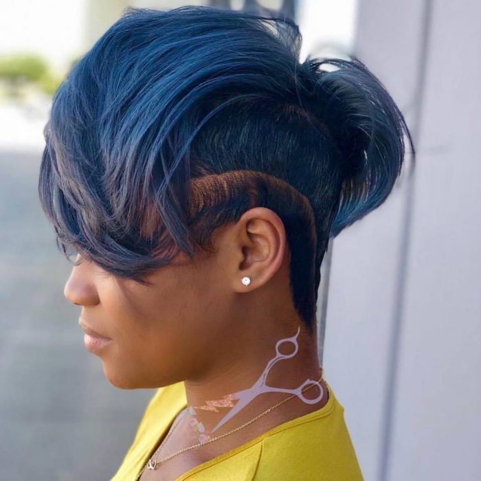 Blue hair with shaved sides for African girls