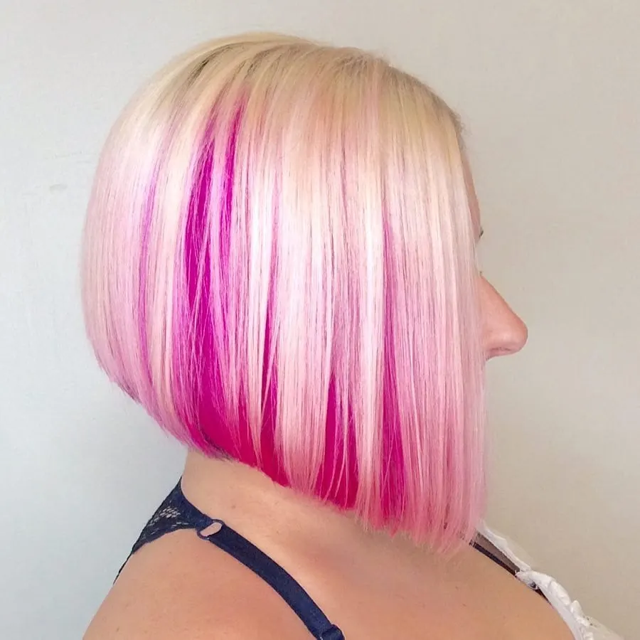 blonde angled bob with pink underneath
