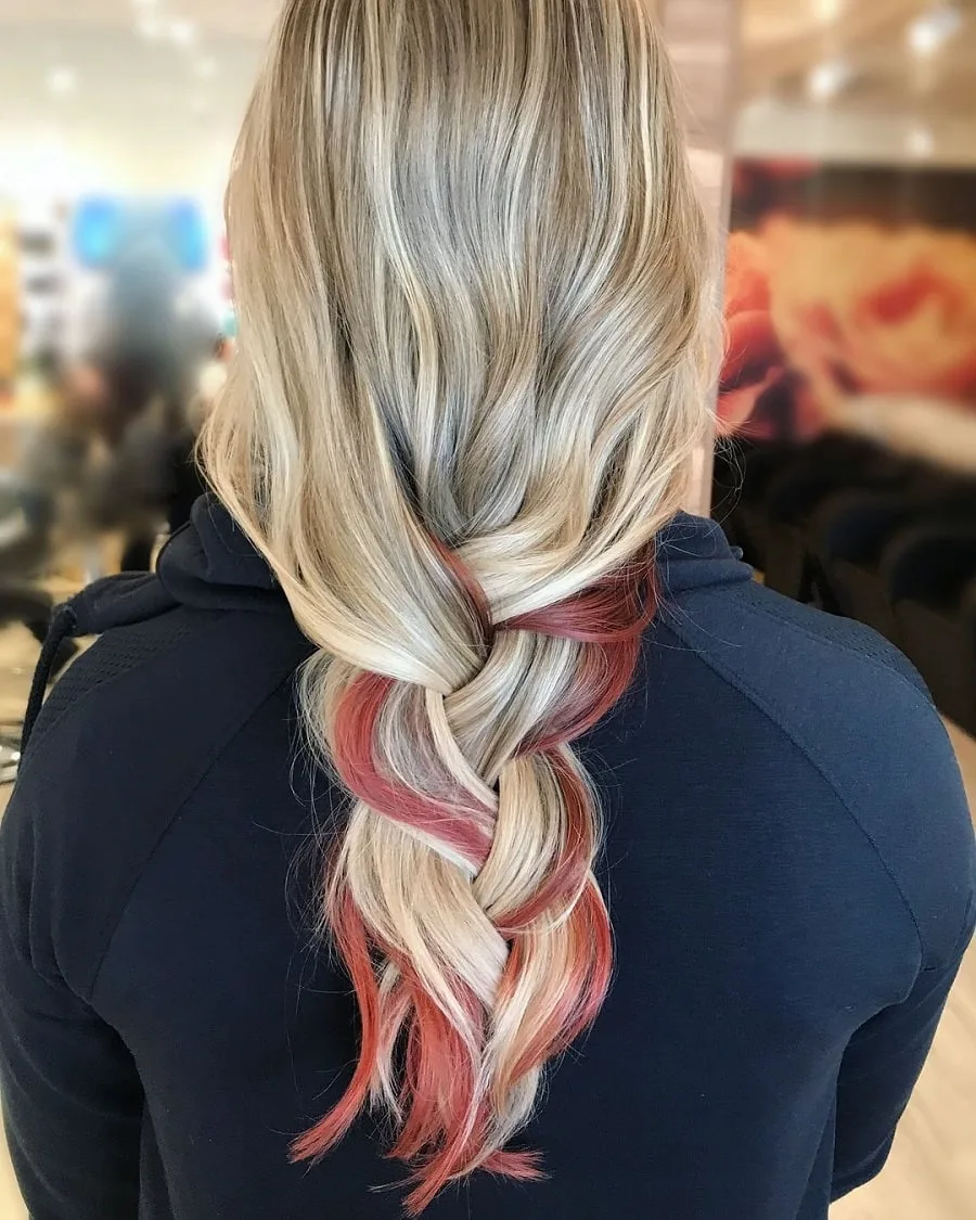 blonde balayage hair with red underneath