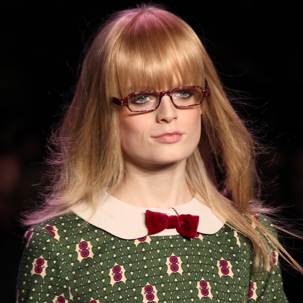 blonde bangs for square faces with glasses