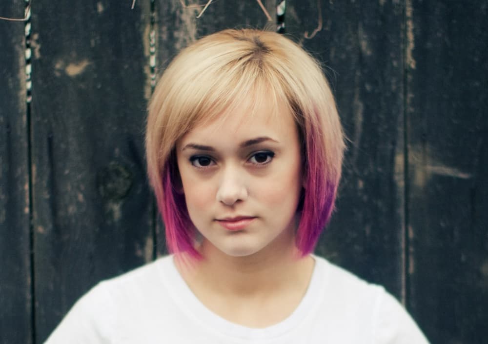 blonde bob with pink highlights
