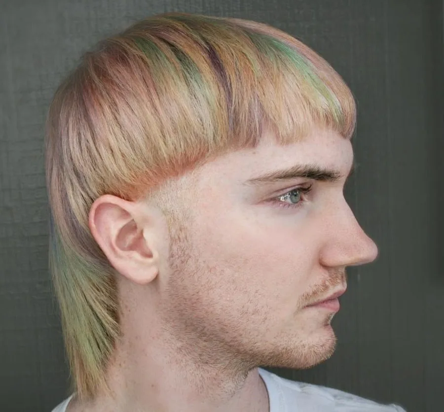 blonde bowl cut mullet for men