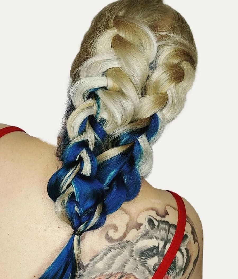 Blonde braid with blue underneath