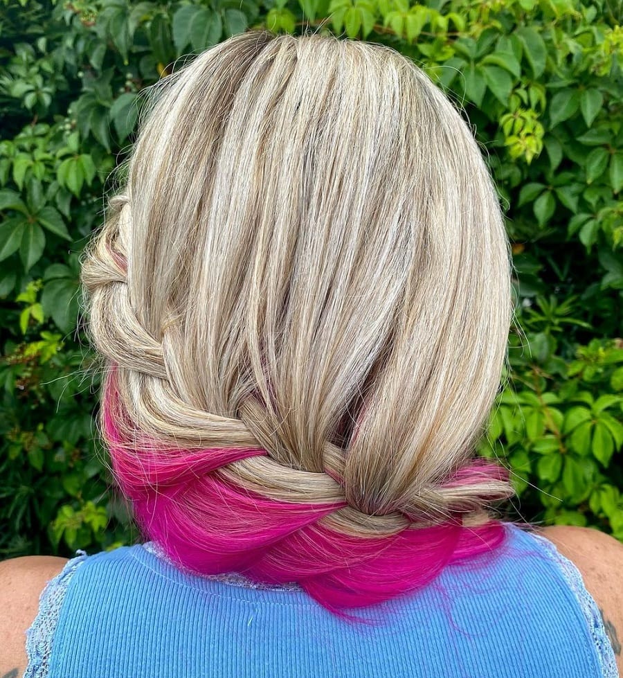 blonde braid with pink underneath