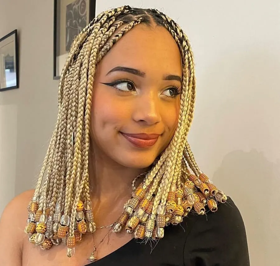 blonde braids with beads