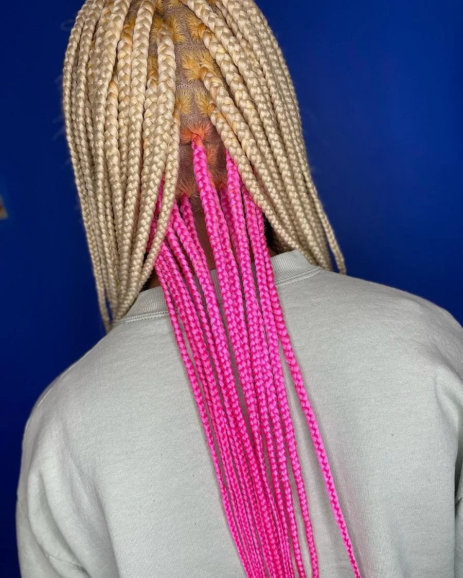 blonde braids with pink underneath