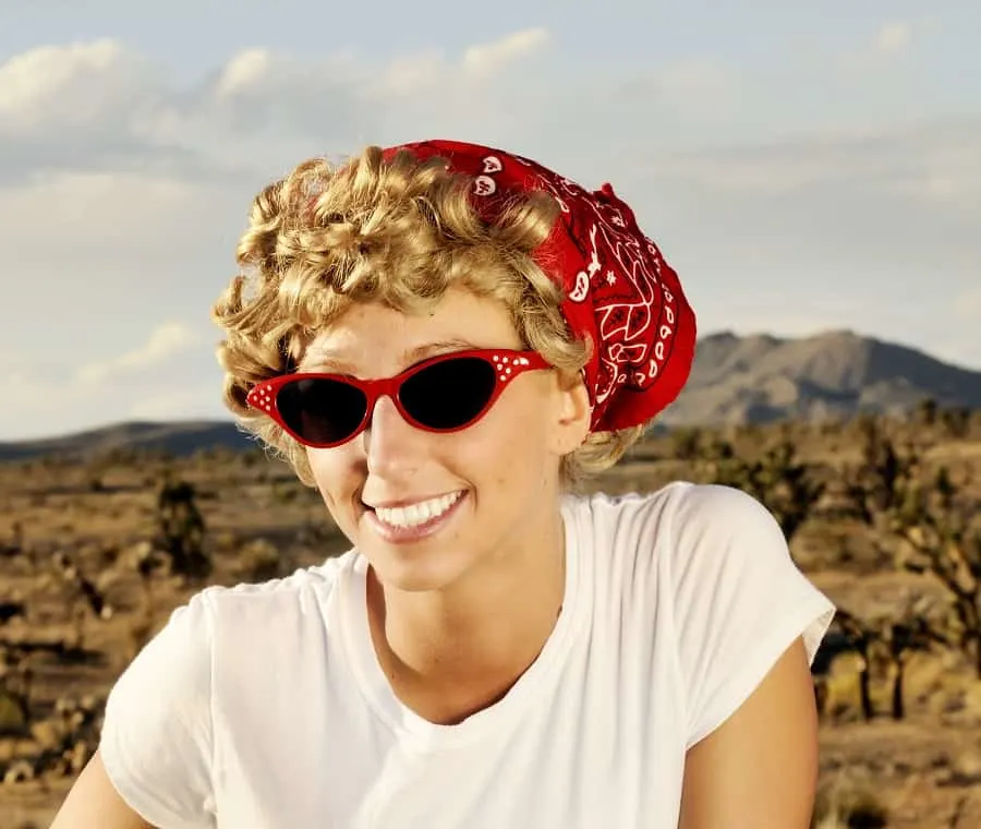 blonde curls with bandana