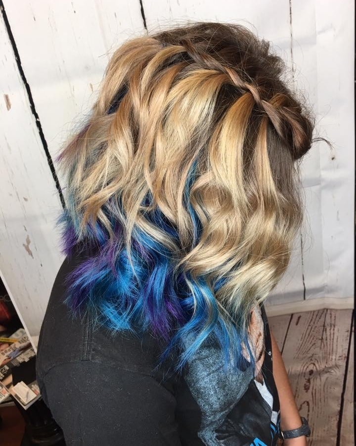 blonde curls with blue underneath
