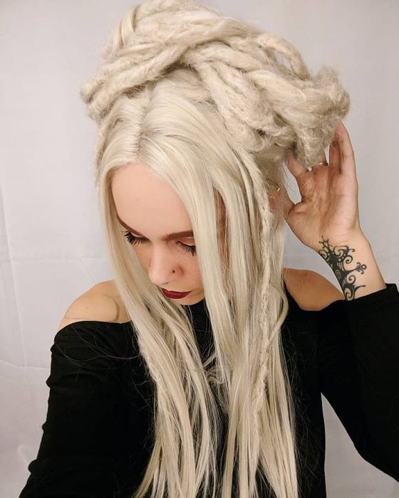 blonde dreads half updo for women