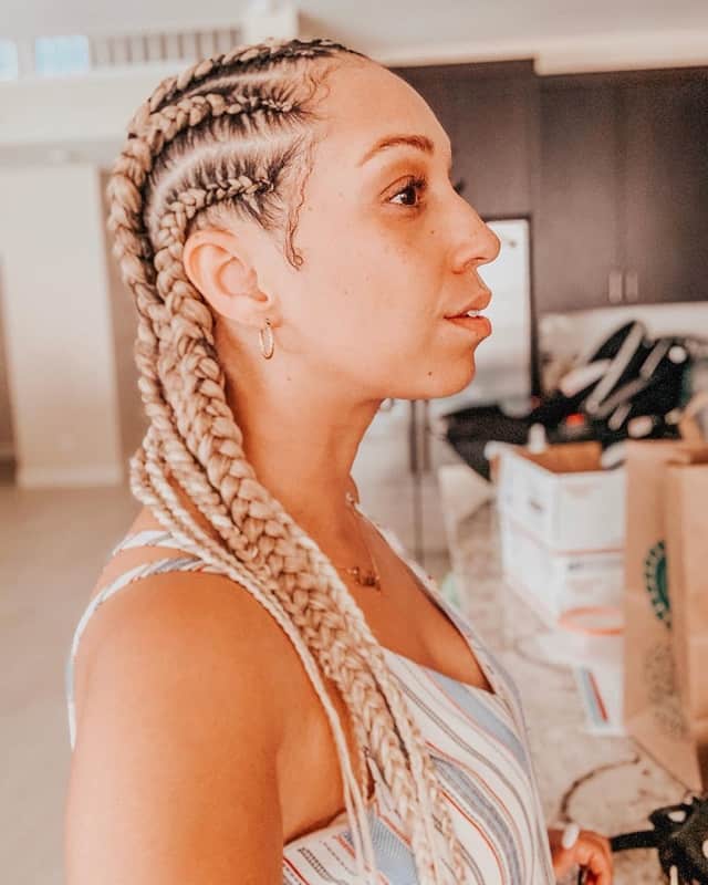 blonde feed in braids to the side