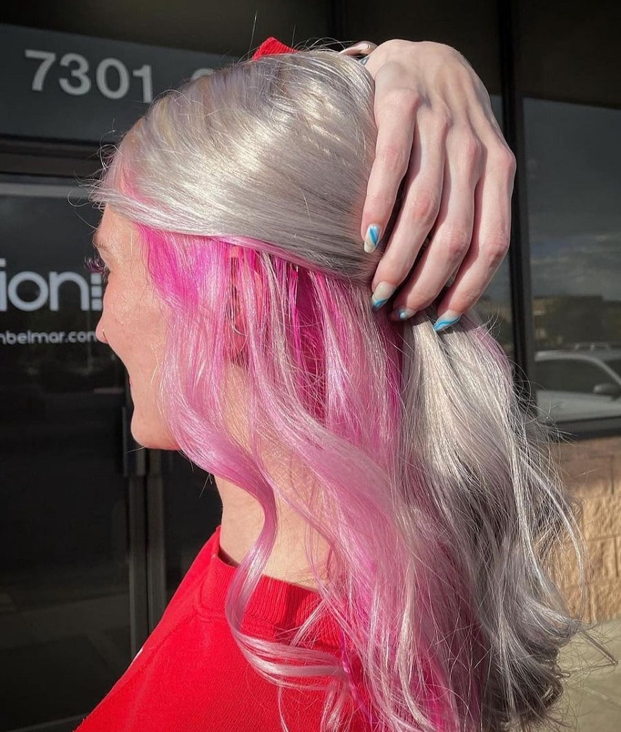 Pink blonde hair underneath