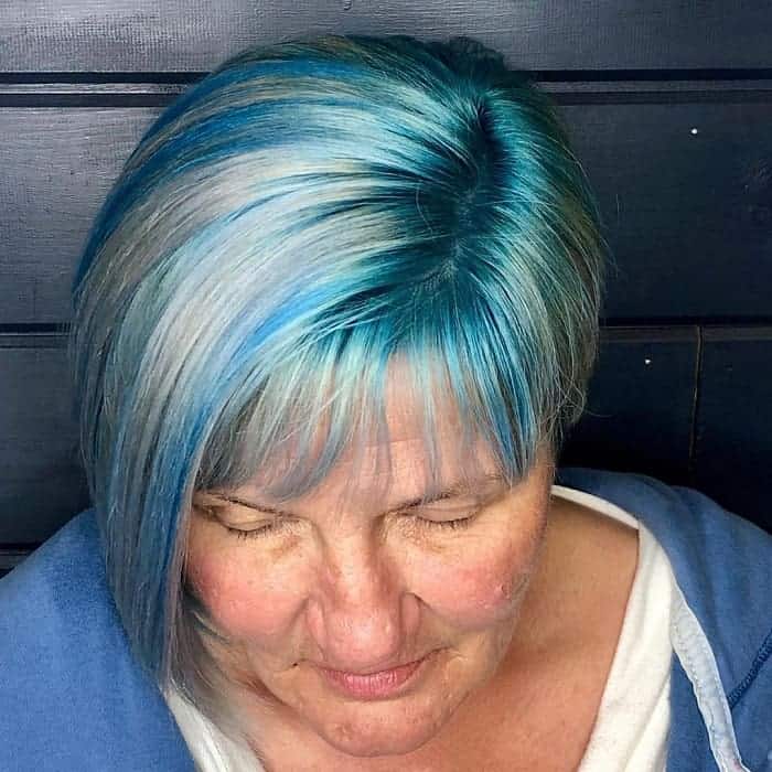 blonde hair with blue highlights