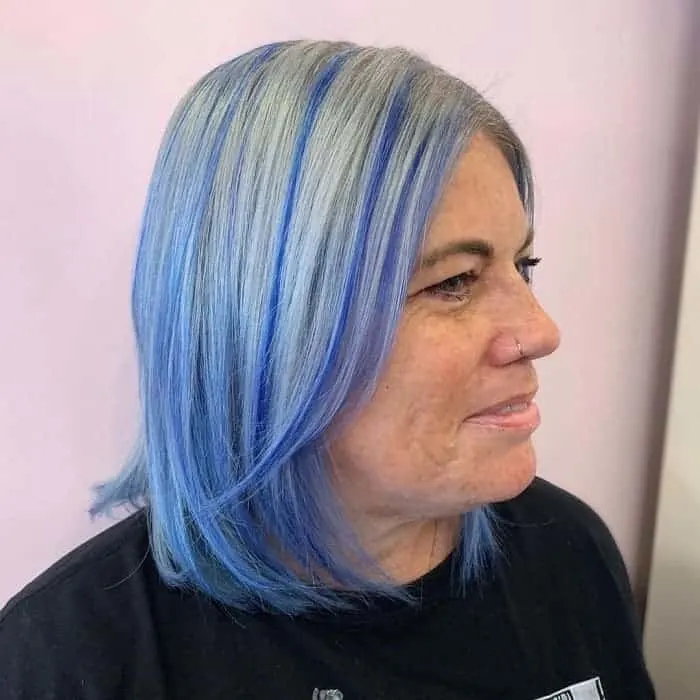 blue highlights on grey blonde hair