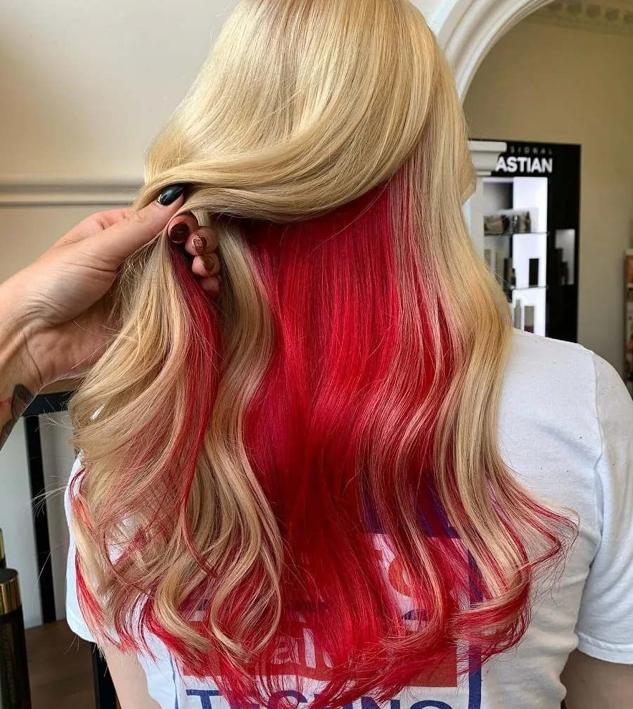 blonde hair with cherry red underneath