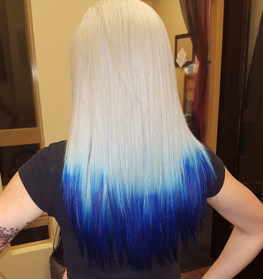 blonde hair with dark blue tips