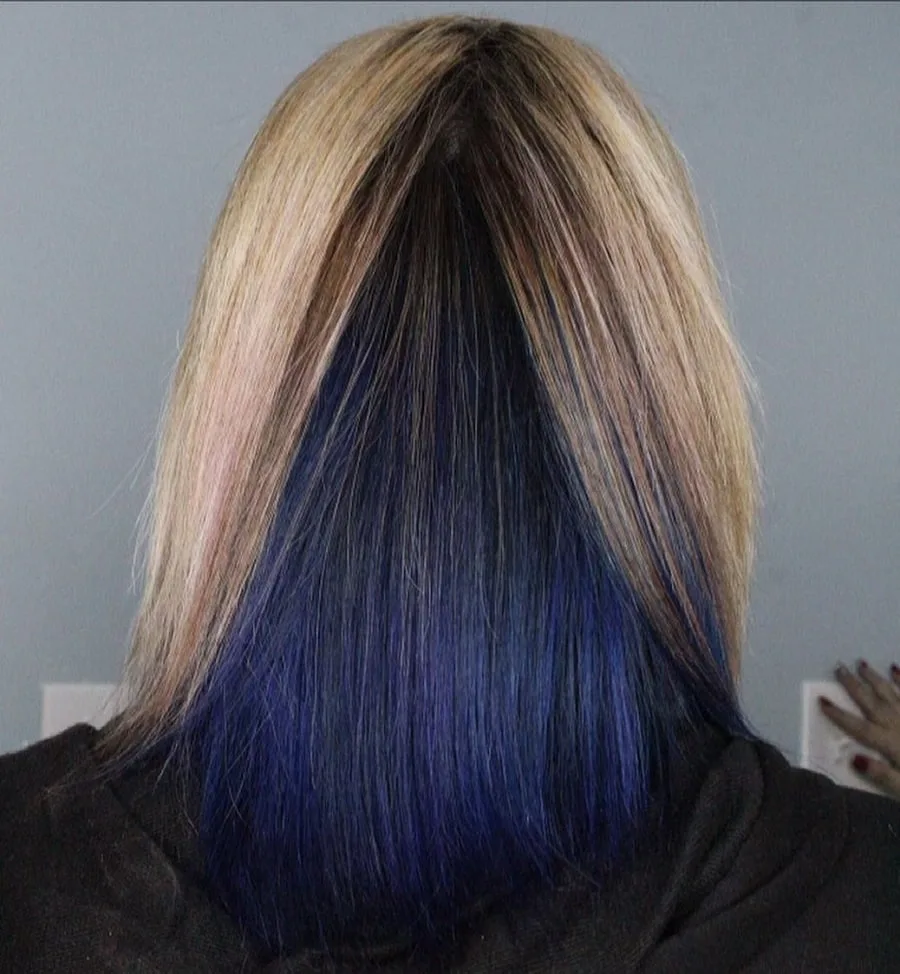 blonde hair with dark blue underneath