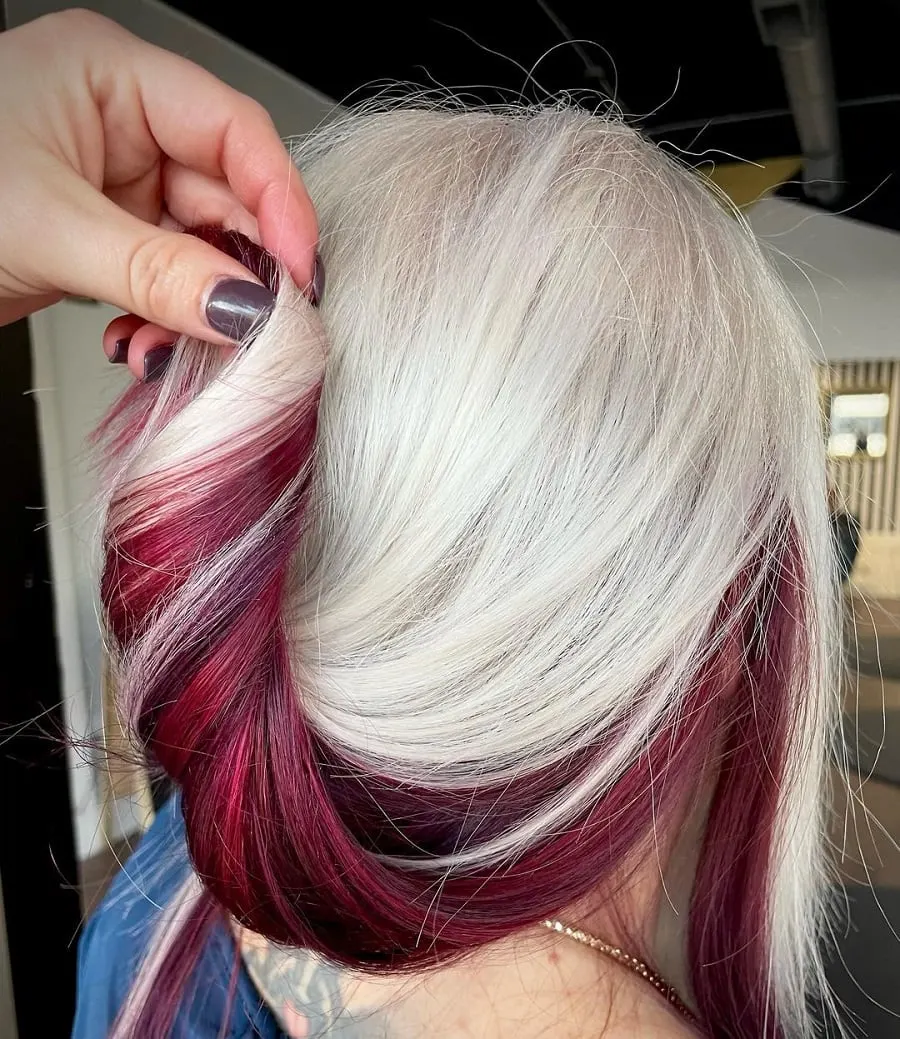 blonde hair with dark red underneath