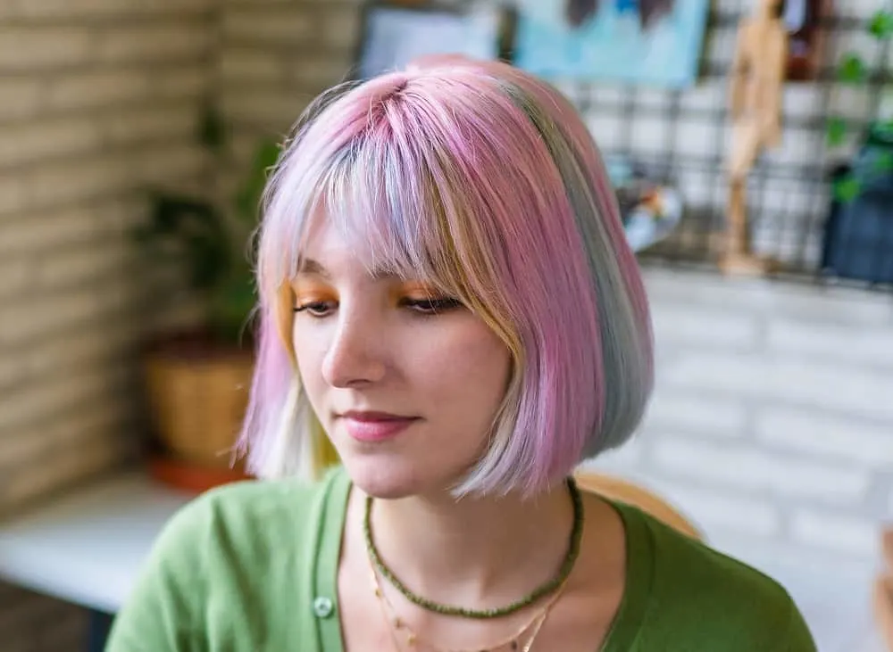 blonde hair with pink blue and green highlights