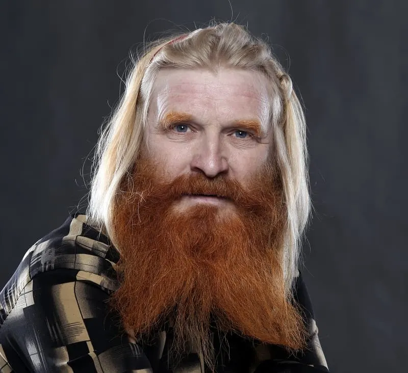 blonde hair with red French fork beard