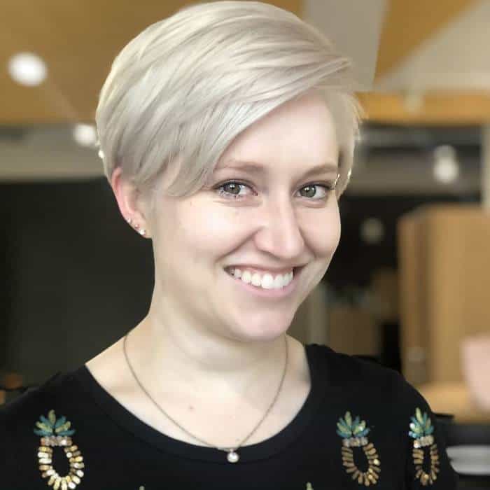 rounded blonde pixie hair