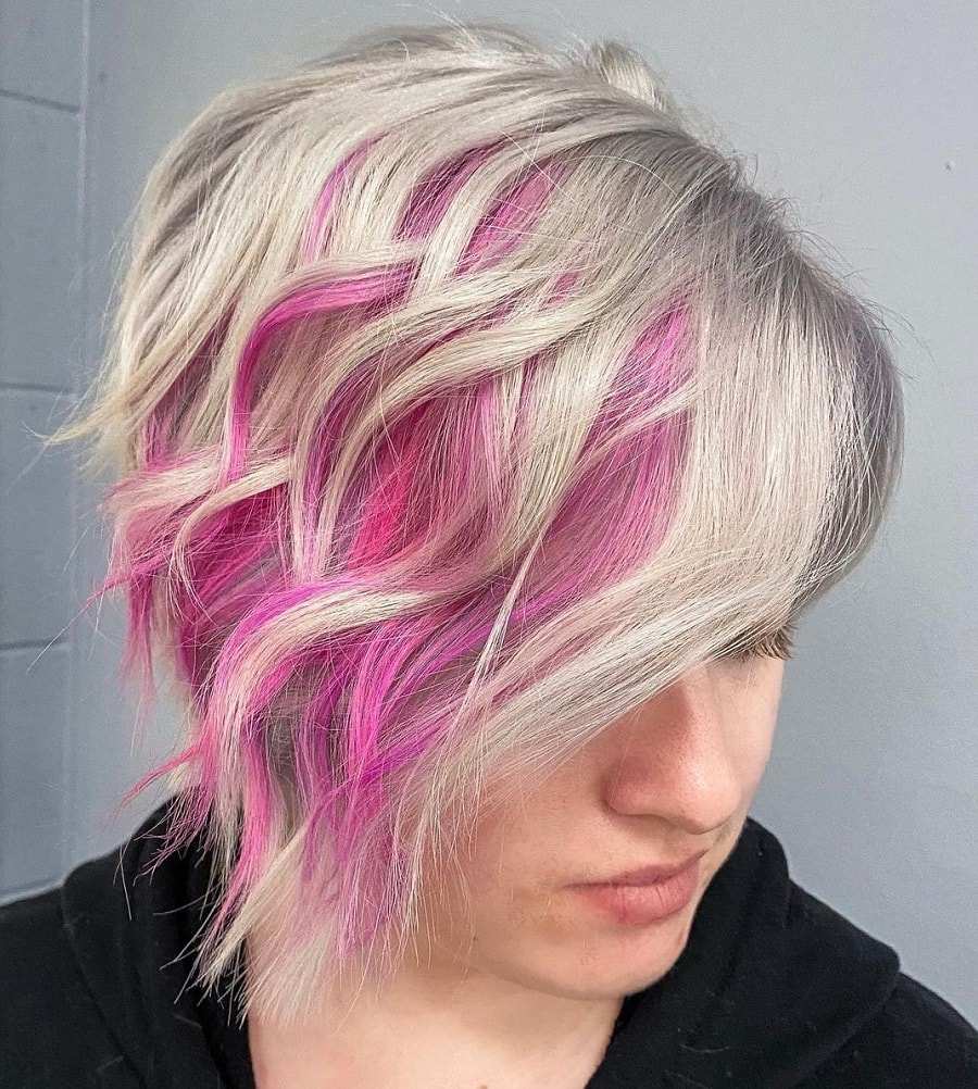 Blonde pixie with pink underneath