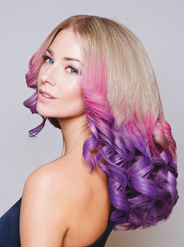 purple balayage on blonde hair
