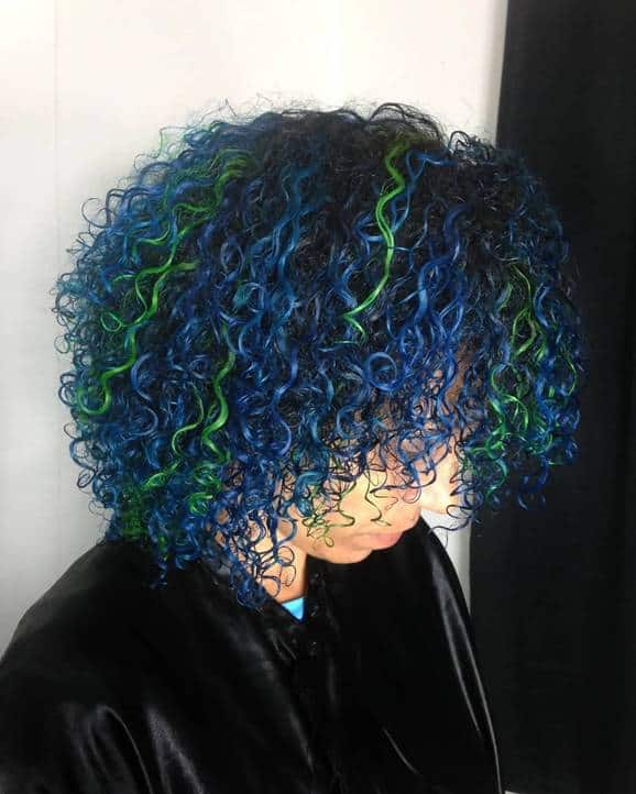 blue and green curly hair