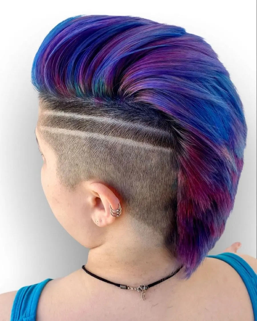 blue and purple hair with undercut