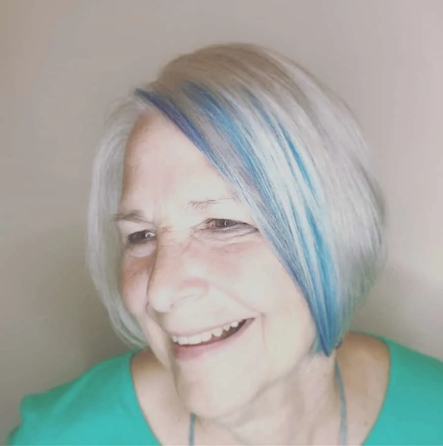 blue and white hair for older women