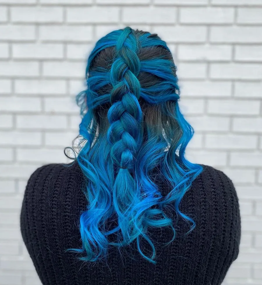 blue balayage on black hair