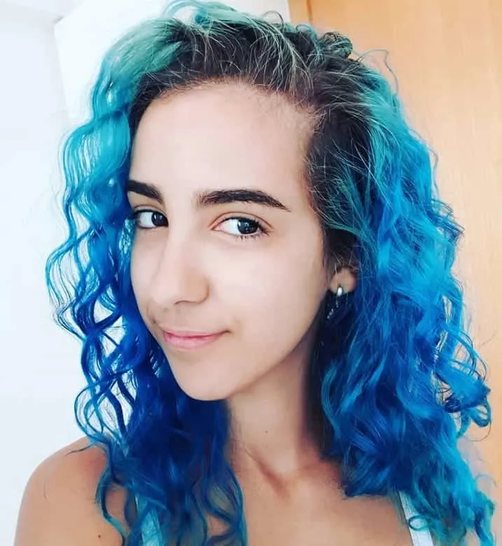 girl with curly blue hair