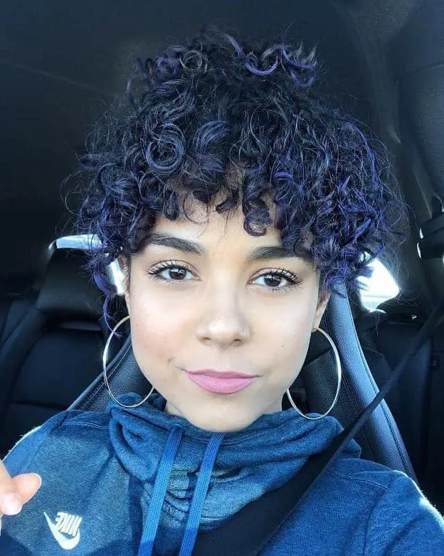 Short Blue Curly Hair with Bangs