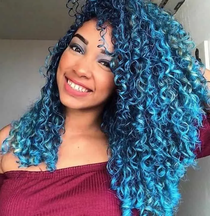 long blue curly hair for women