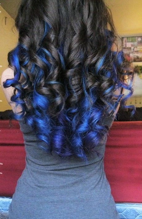 electric blue highlights on black hair