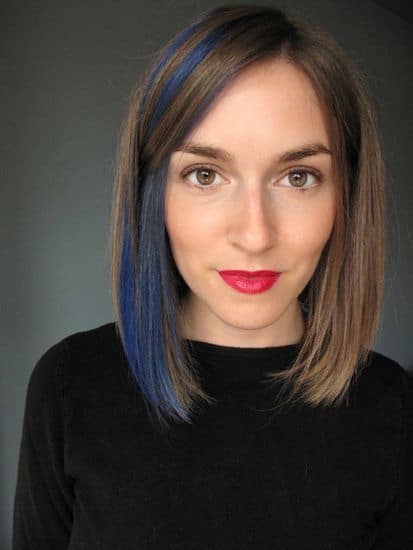 brown long bob with blue highlights