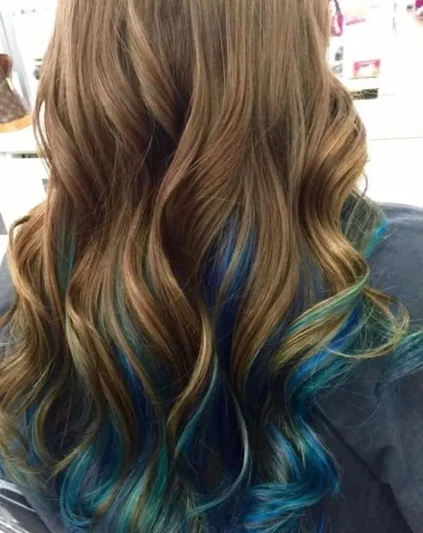 Blue highlights on light brown hair