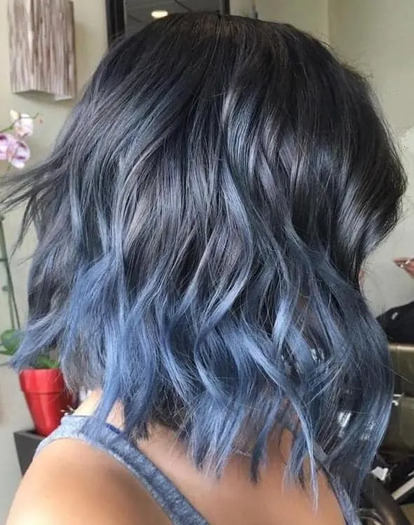 silver blue ombre on short wavy hair