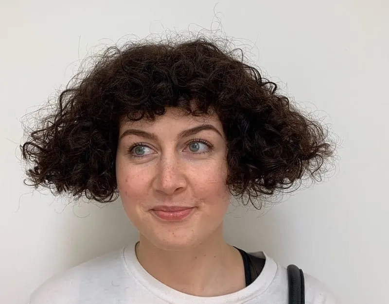 Blunt Curly Bob And Bangs